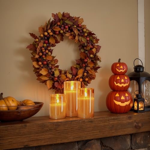 Gold Glass Flameless LED Candles Battery Operated with Remote Timer (3 Count)