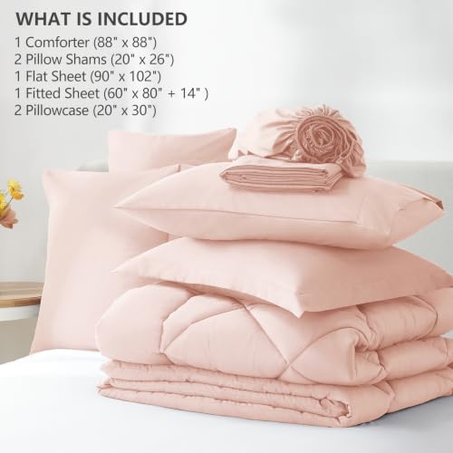 Queen Comforter Set with Sheets Blush Pink