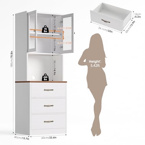 71“ Tall Kitchen Pantry Storage Cabinet with Microwave Stand
