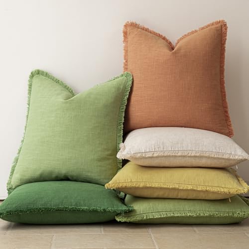 Decorative Linen Fringe Throw Pillow Covers 20×20 Ginger Yellow (2 Count)