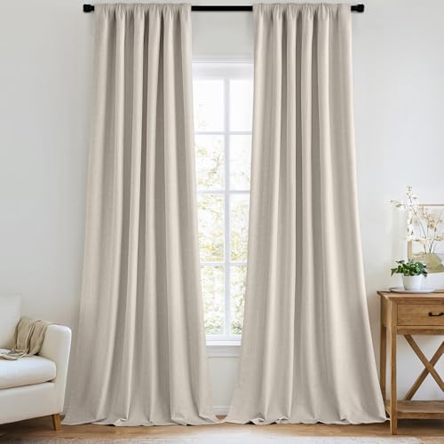 100% Blackout Back Tab Pleat Linen Curtains 50" Wx72 L (2 Count)