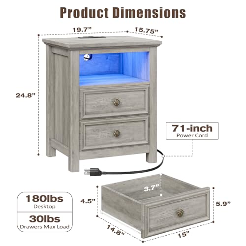 Nightstand with Charger Station Strip Lights