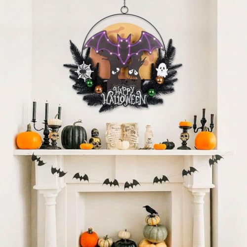 Pre Lit Halloween Wreath for Front Door