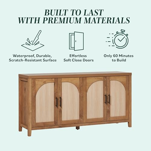 Sasha 4 Door Reeded Sideboard Buffet with Cord Management