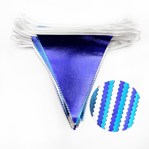 Navy Blue Silver Party Decorations Metallic Fabric Triangle Pennant Banner Flag Bunting Garland for Graduation Birthday Retirement Wedding Bachelorette Nautical Ahoy Achor Outdoor Party Supplies (36 Count)