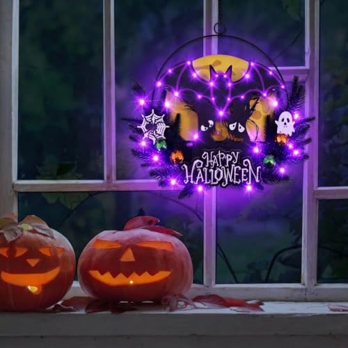 Pre Lit Halloween Wreath for Front Door