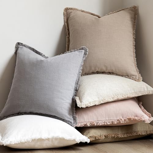 Decorative Linen Fringe Throw Pillow Covers 26×26 Inch (2 Count)