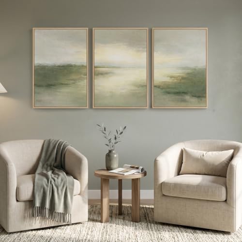 Framed Sage Green Landscape Abstract Wall Art for Bedroom