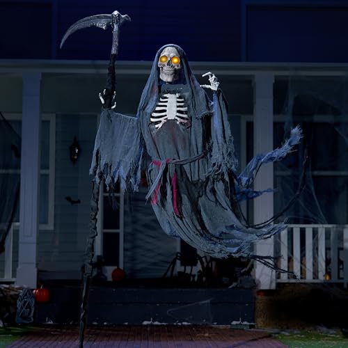 6 Ft Flying Grim Reaper Animated Halloween Decorations Outdoor with Sickle