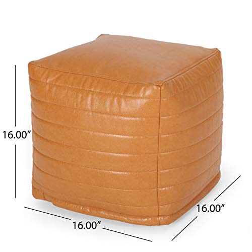 Contemporary Faux Leather Channel Stitch Pouf Ottoman Foot Stool