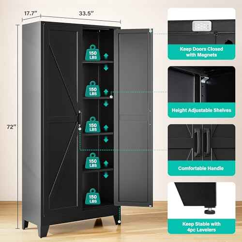 Wide & Deep Pantry Storage Cabinets with 2 Doors and 5 Shelves