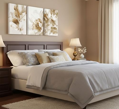 3 Pcs Modern White Gold Floral Leaves Canvas Wall Art 16x24in (3 Count)