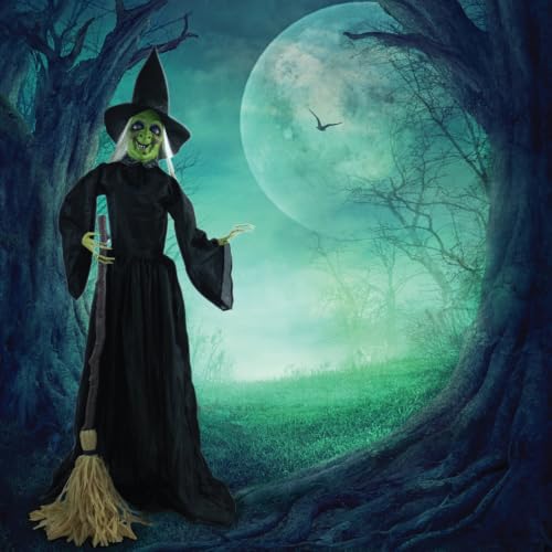 5.9 Ft. Witch with Broomstick Animatronic (71" Standing Witch)