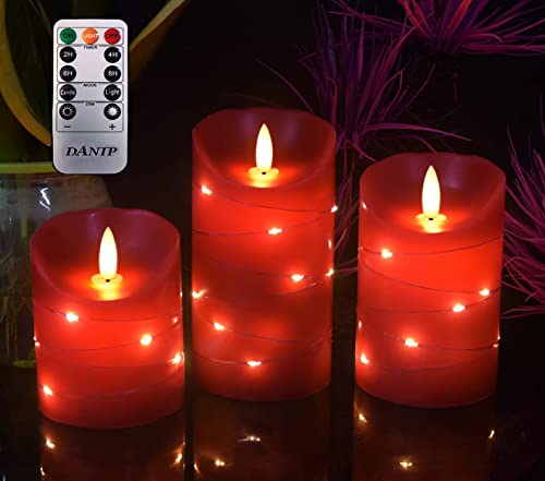 red LED flameless Candle with Embedded Star String (3 Count)