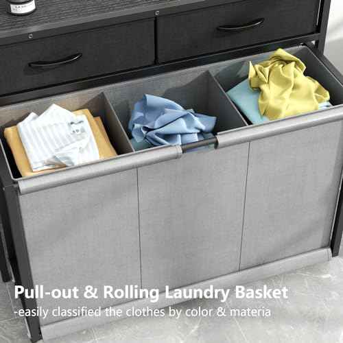 Laundry Hamper Laundry Basket with 3 Section Pull