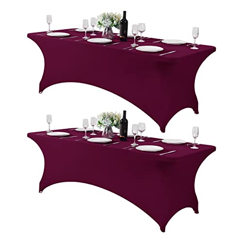 2Pack Spandex Table Cover for 8FT or 4ft or 6ft Table Universal Fitted Stretch Tablecloth for Party