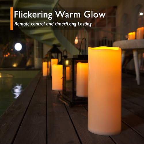 12" x 5" Large Waterproof Outdoor Flameless Candles with Remote Control and Timer (2 Count)
