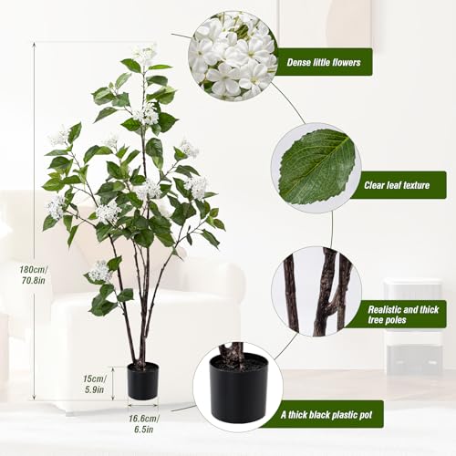 Fake Plants Home Decor Artificial Plants Outdoor Hydrangea Artificial Plants Indoor Fake Tree Living Room Decor Artificial Tree Porch Decor Fiddle Leaf Fig Tree 6Ft