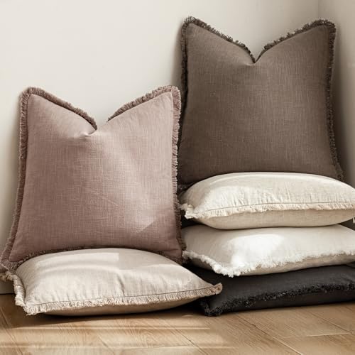 Decorative Linen Fringe Throw Pillow Covers 22×22 Dusty Pink (2 Count)
