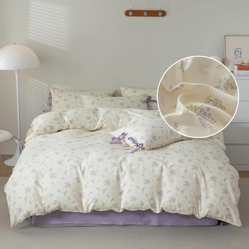 Lilac Comforter Set Twin XL Girls Purple Flower Bedding Comforter Vintage Garden Floral Comforter Set Fluffy Soft Botanical Comforter with 2 Bow Ties Pillowcases for Girls Women Twin XL Size