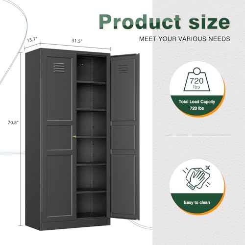 Black Storage Cabinet with Adjustable Shelves