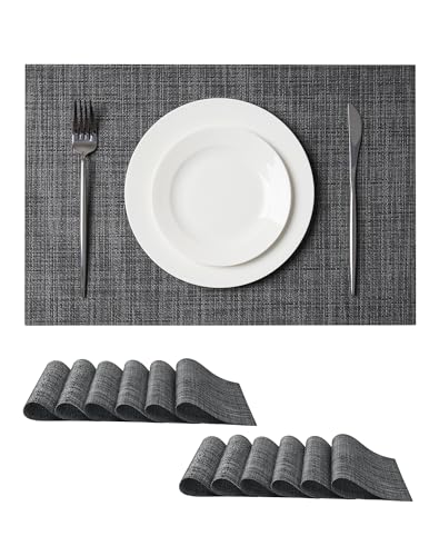 Black and Grey Woven Placemats Set of 12 (12 Count)