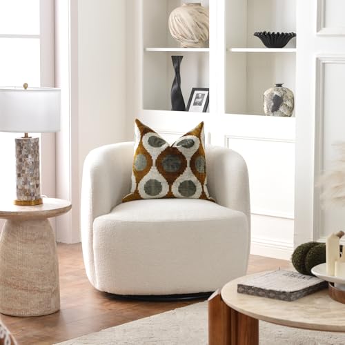 34" W Boucle Swivel Barrel Chair with Toss Pillow