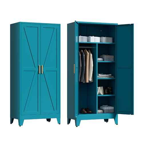 71'' Farmhouse Metal Wardrobe Cabinet with Hanging Rod