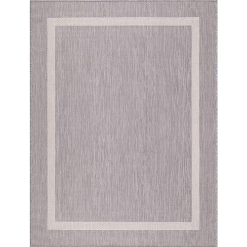 Bordered Outdoor Rug 10x14 Washable Outside Carpet for Indoor Patio Porch Waterproof Easy Cleaning Non Shedding Area Rugs Gray 10 x 14
