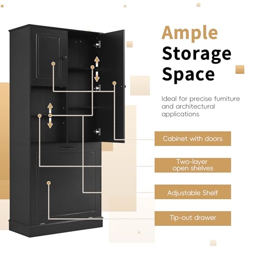 68" Tall Bathroom Storage Cabinet with Two Doors and Laundry Hamper for Home Display Organizer