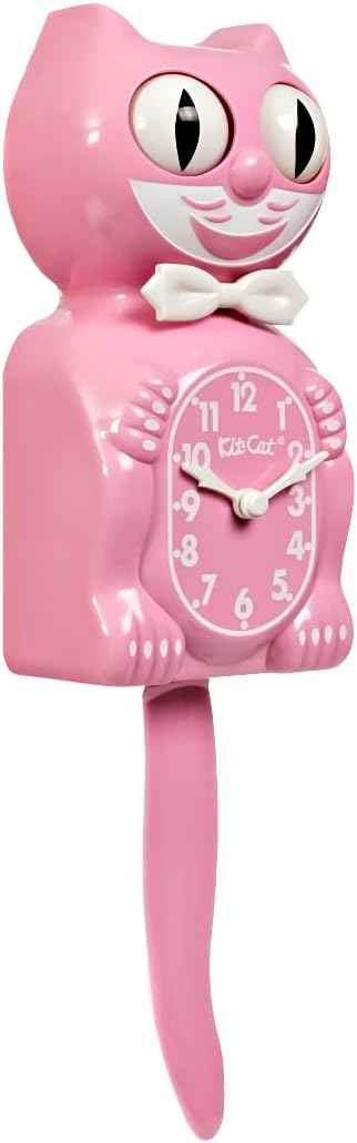 Kit-Cat Klock® Limited Edition Pink Satin kit - Iconic Retro Cat Clock with Moving Eyes and Tail, Battery Operated Wall Clock, Made in USA, Perfect for Home Decor, Mid-Century Modern Clock