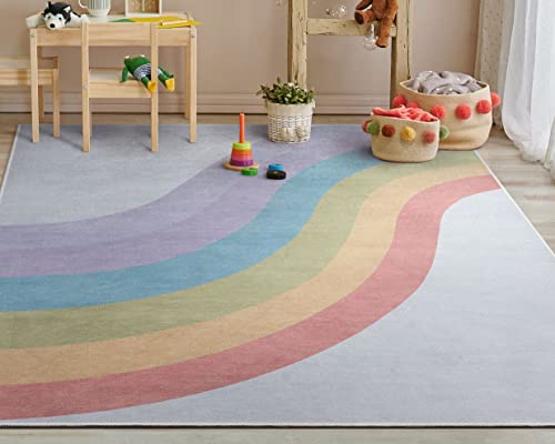 Kids Rugs Rainbow 3'3" x 5' Multi Color Modern Flat