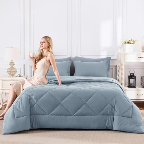 Oversized Queen Comforter Set Dusty Blue