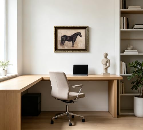 Vintage Gold Framed Black Horse Wall Art