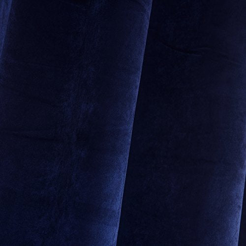 Set of 2 Velvet Flannel Blackout Curtains Panel Drapes Grommet Draperies Eyelet 52Wx84L inch Navy Royal Blue