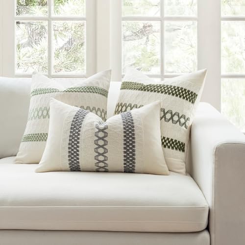 Set of 2 Gray Boho Decorative Pillow Covers 18x18 Inch