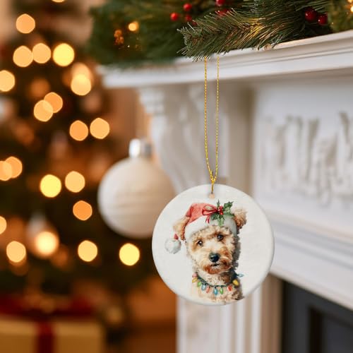 Santa Apricot Poodle Christmas Ceramic Ornament
