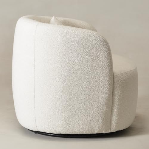 34" W Boucle Swivel Barrel Chair with Toss Pillow