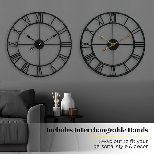 Silent 24 Inch Wall Clock for Living Room Decor