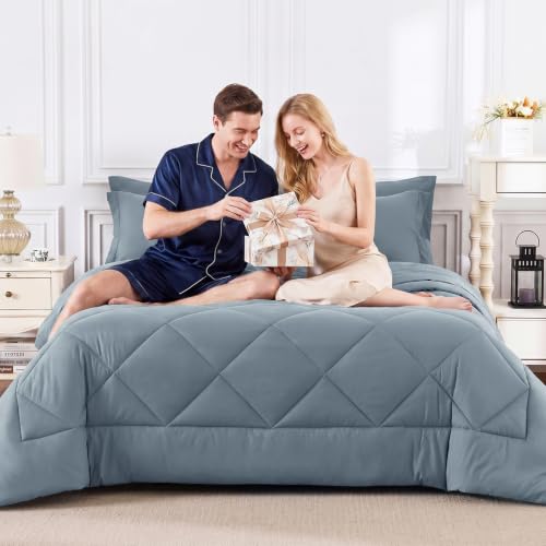 Queen Comforter Set with Sheets Dusty Blue