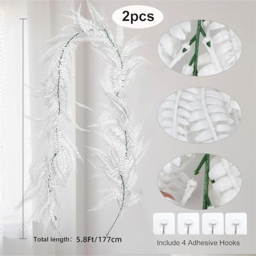 2Pcs 5.8Ft Artificial Fall Boston Fern Vines White Greenery Garland (5.8 Foot)