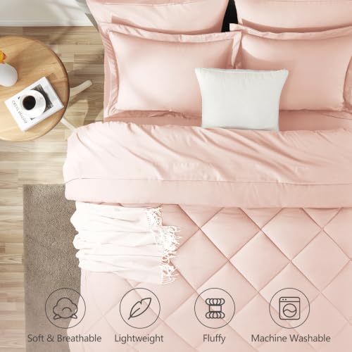 Twin Comforter Set with Sheets Blush Pink