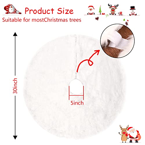 30 Inch Faux Fur Christmas Tree Skirt with LED Lights Soft Snow White Plush Tree Mat Christmas Decorations Fluffy Tree Skirts Xmas Holiday Party Indoor Decorations