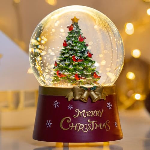 Christmas Snow Globe Lantern Water Glittering Christmas Tree Crown with Music & Timer