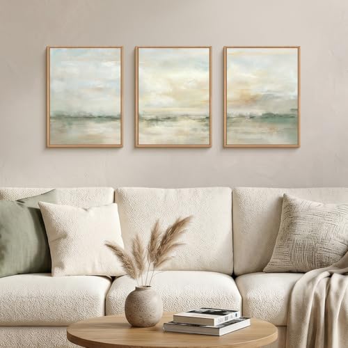 Abstract Green Gray Pastel Framed Canvas Wall Art