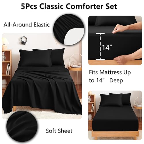 Twin XL Comforter Set with Sheets Black