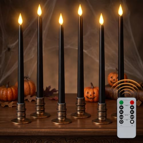 6 Pcs Halloween Black LED Flameless Candles with Remote (6 Count)