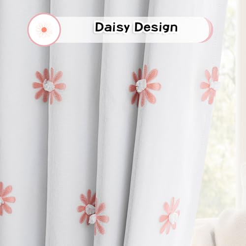 Pink Floral Blackout Curtains for Living Room 90 Inches Long Total Light Blocking Curtain for Girls Bedroom 2 Panels Grommet 100% Room Darkening Window Drapes with Flower Sheer 50W x 90L (2 Count)