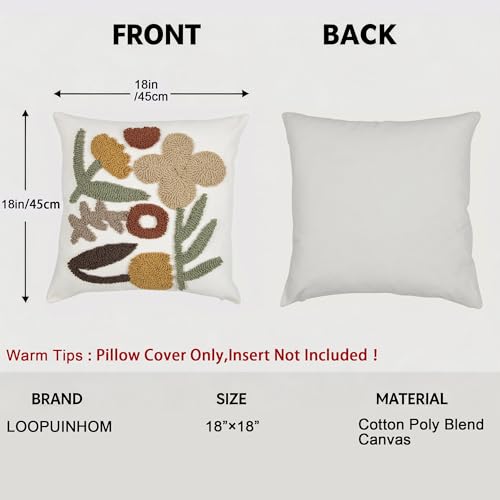 Boho Throw Pillow Covers 18x18 Tufted Fall Floral for Sofa Bed
