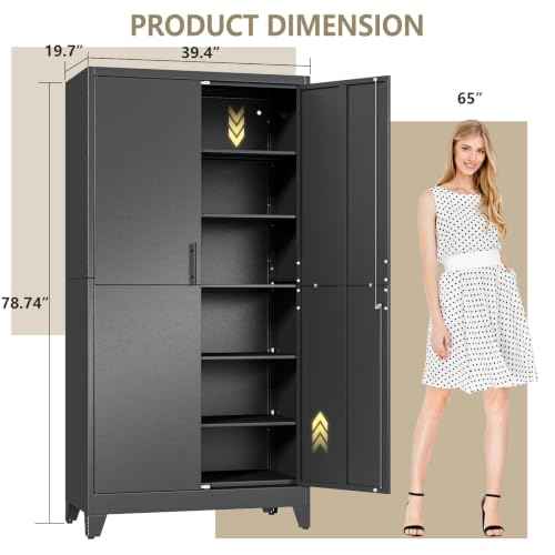 Metal Kitchen Pantry Storage Cabinet with Lock Doors and Shelves
